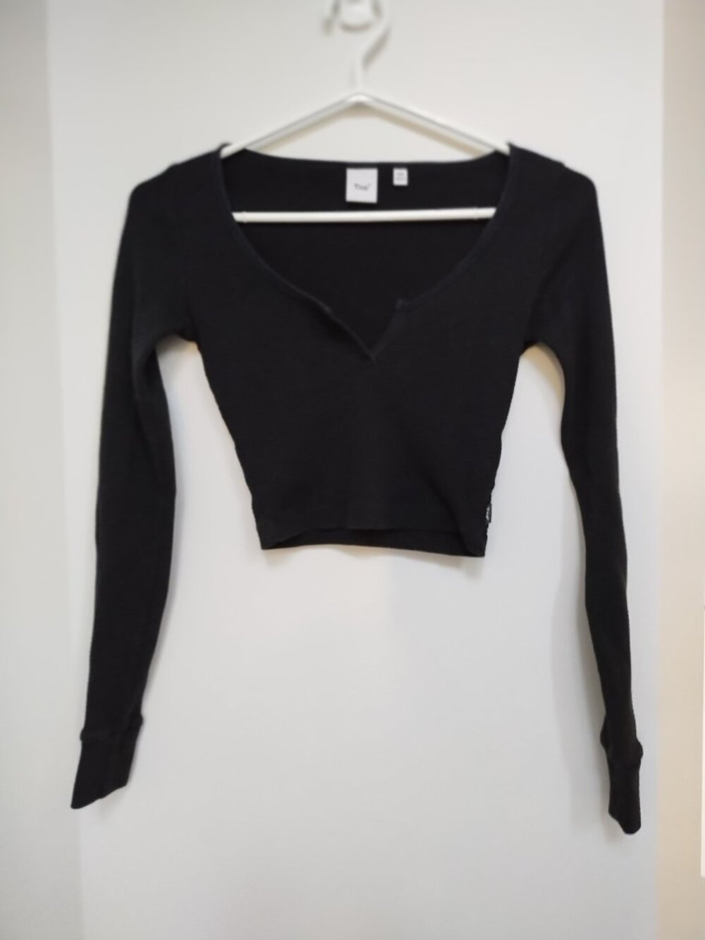 Black TNA waffle crop long sleeve top